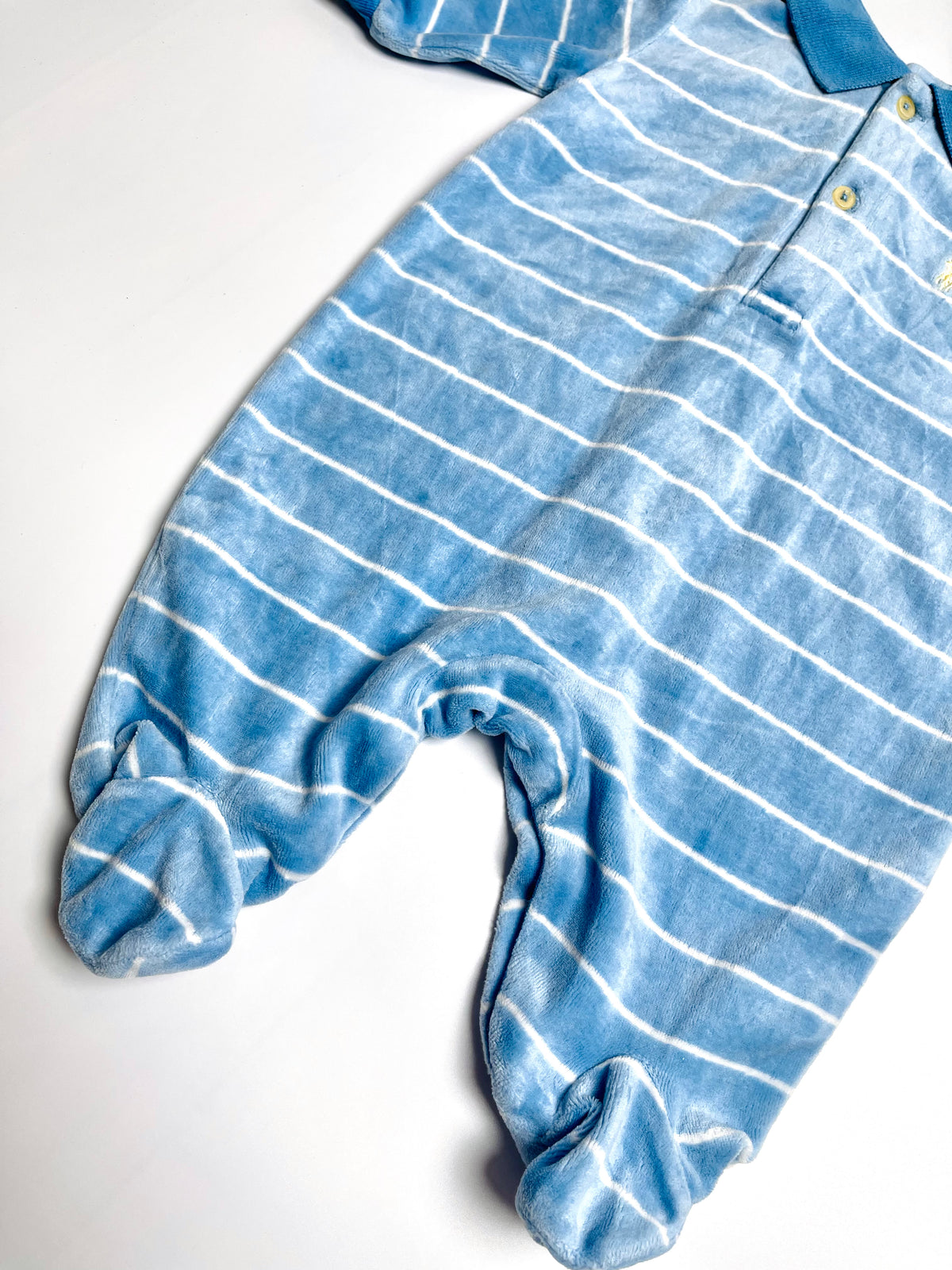 Ralph Lauren Blue Stripe Footed Polo Romper