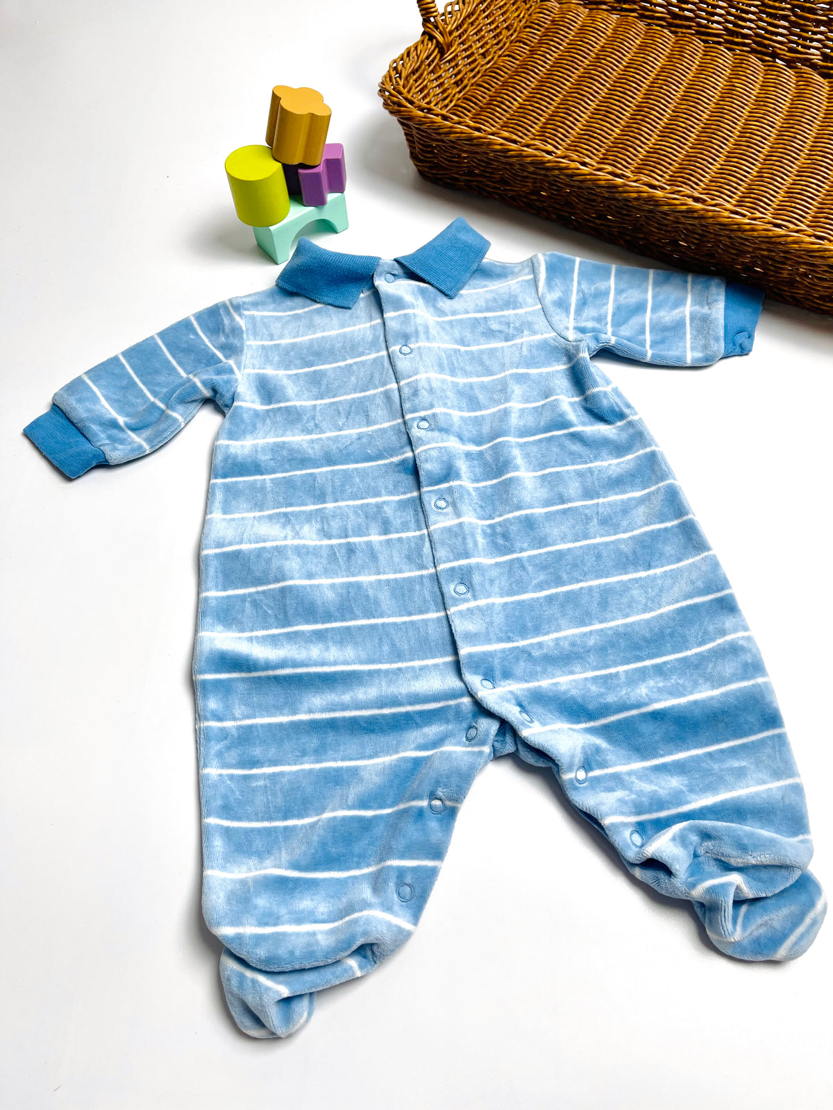 Ralph Lauren Blue Stripe Footed Polo Romper