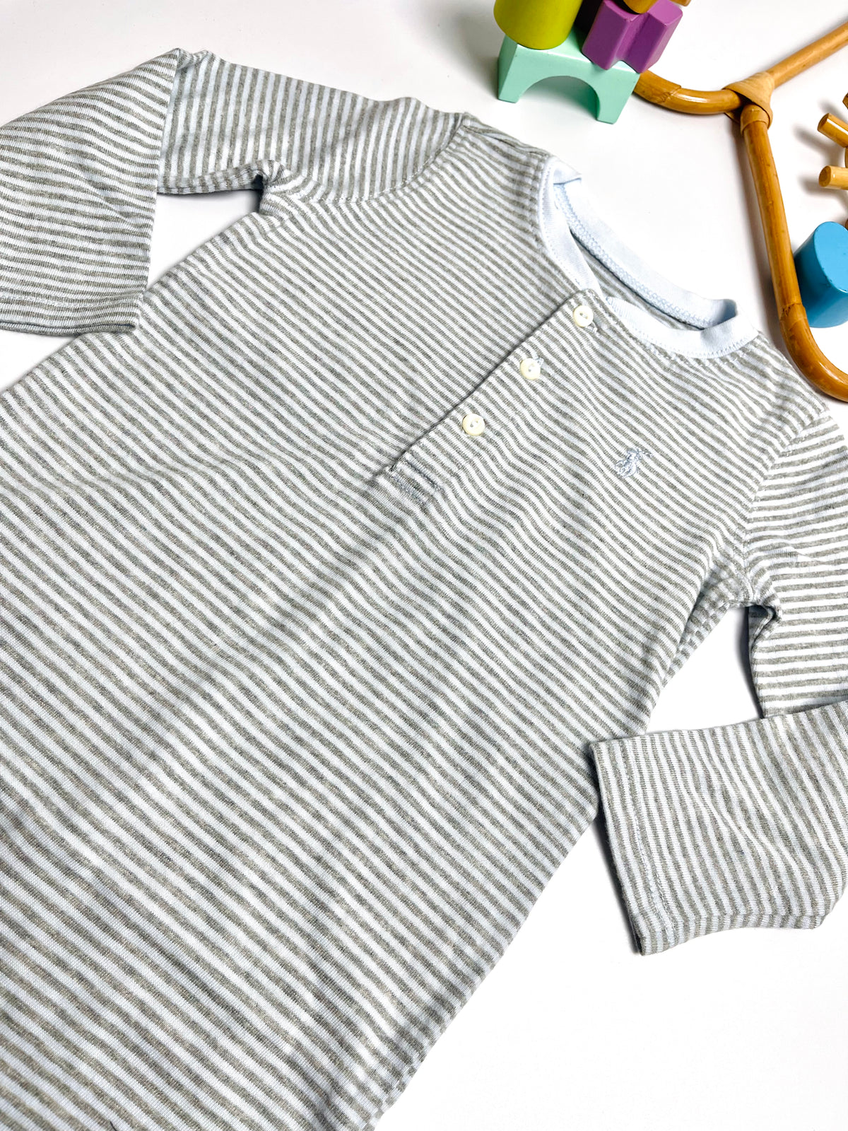 Ralph Lauren Grey & White Striped One-Piece