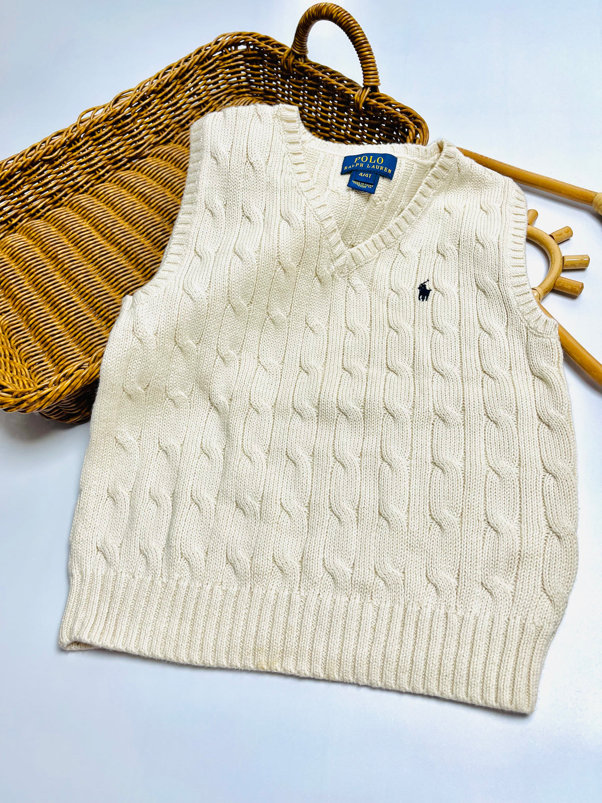 Ralph Lauren Cream Cable-Knit Sweater Vest