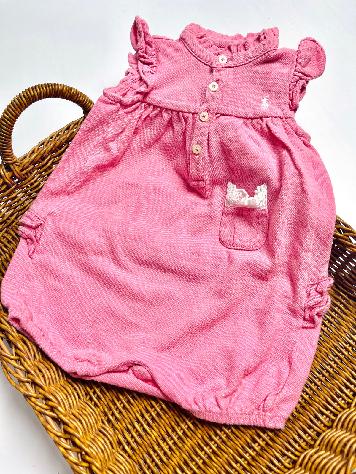 Ralph Lauren Pink Ruffle Polo Bubble Romper