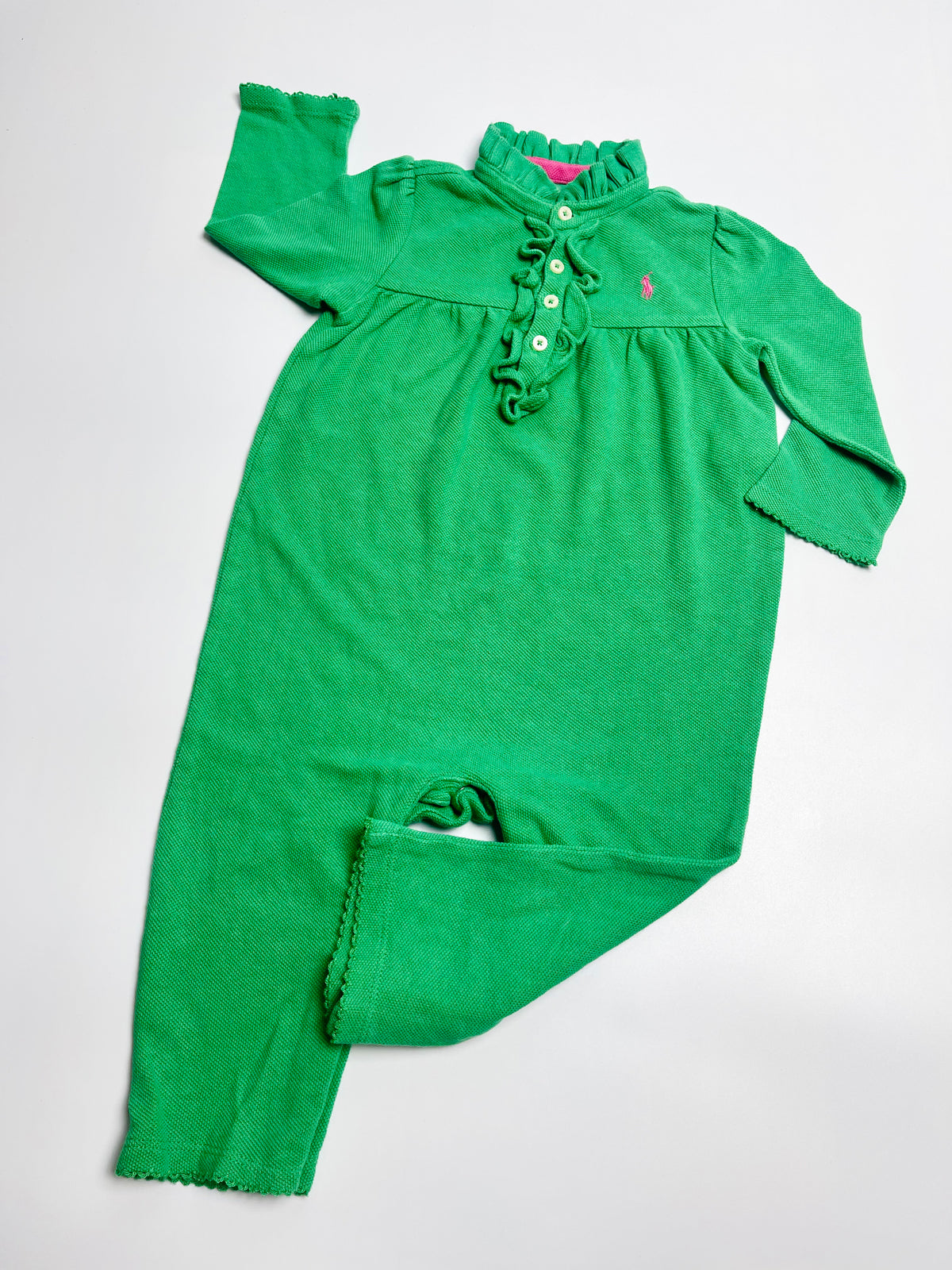 Ralph Lauren Green Ruffle Knit Romper