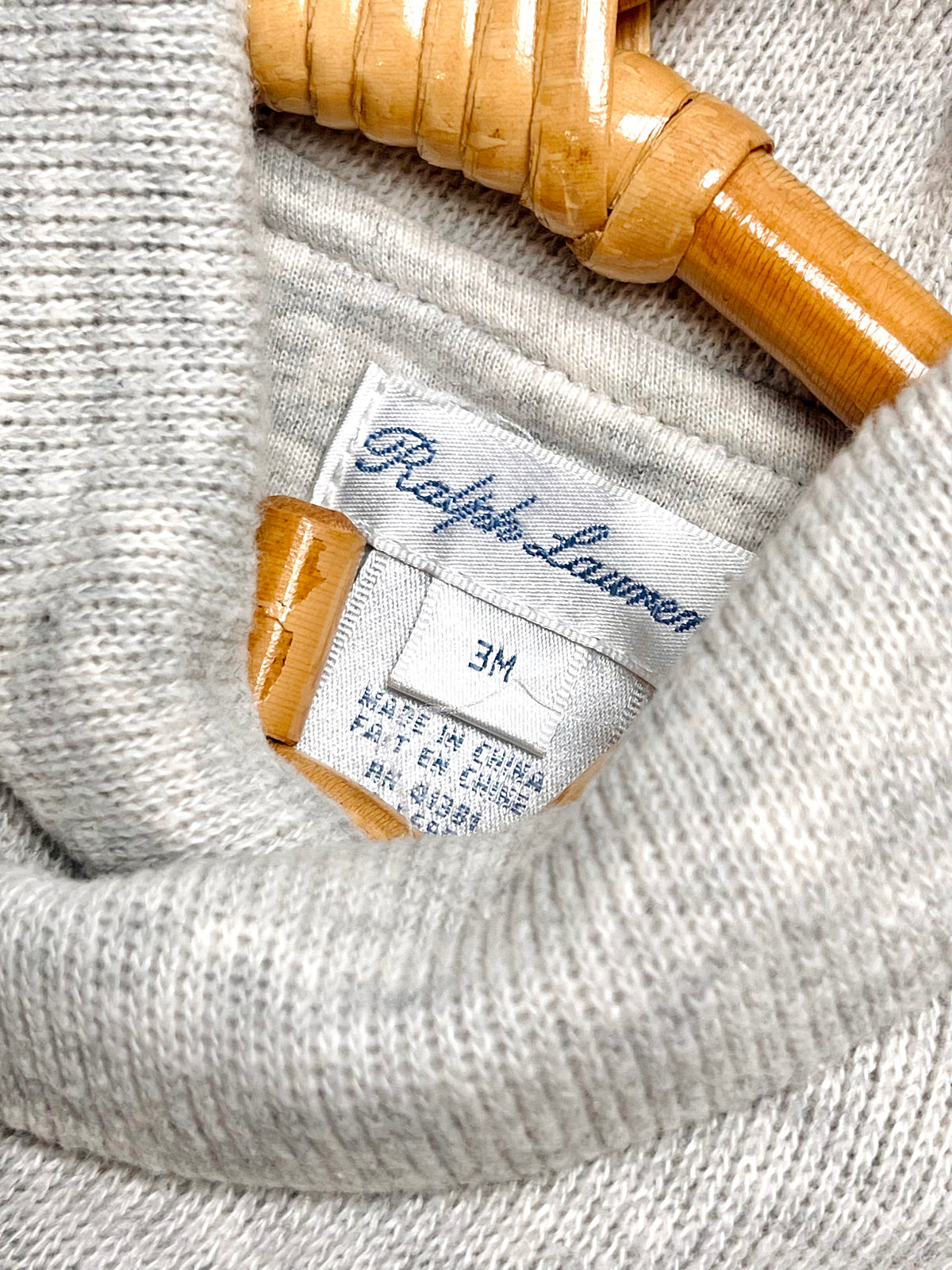 Ralph Lauren Oatmeal Hooded Footed Romper with Pink Ribbon Detail