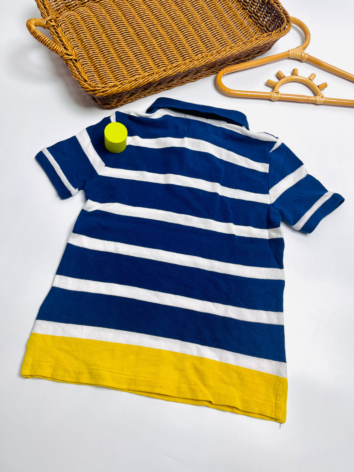 Ralph Lauren Navy & White Stripe Polo with Yellow Hem