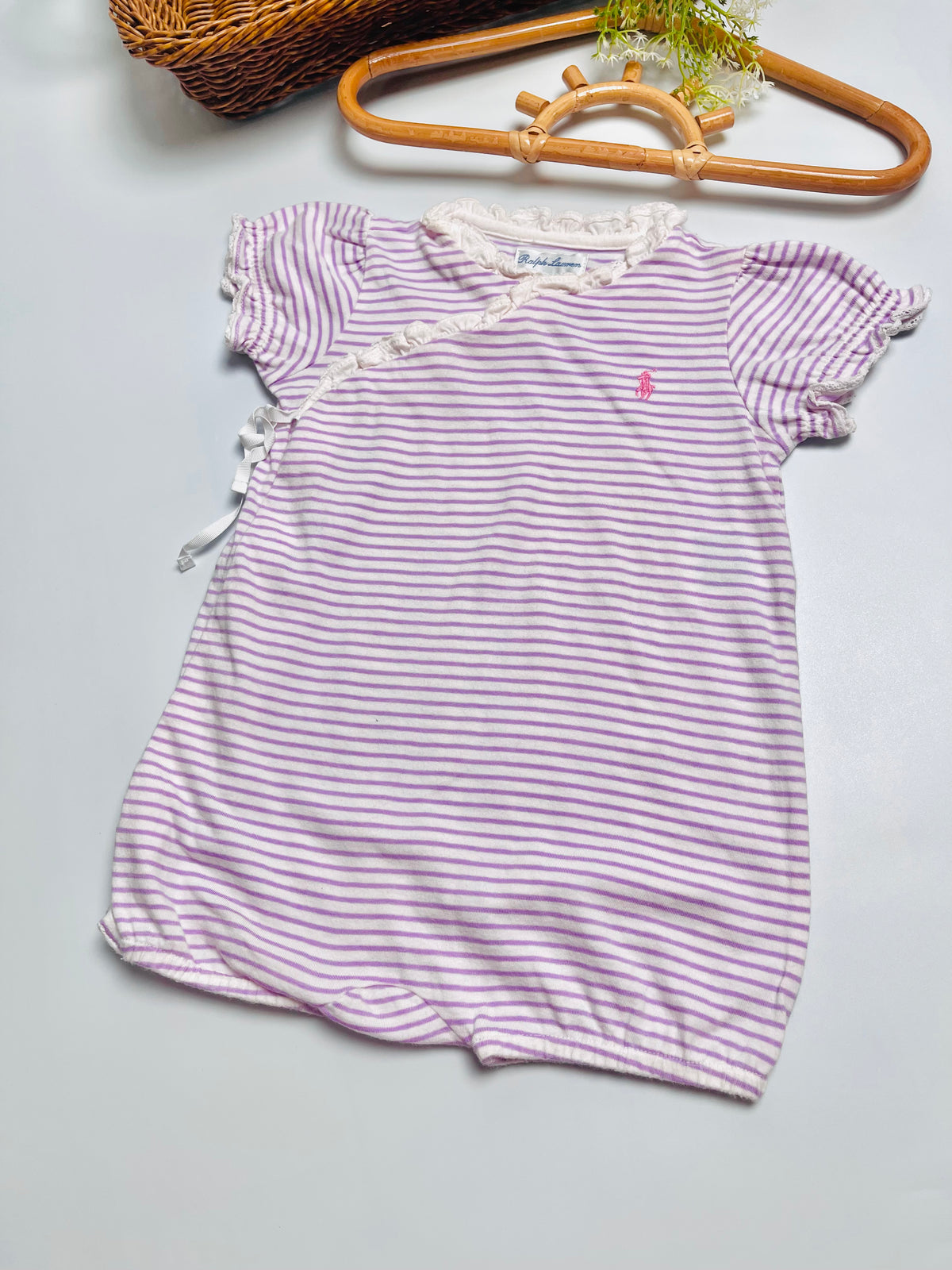 Ralph Lauren Lavender Stripe Ruffle Romper