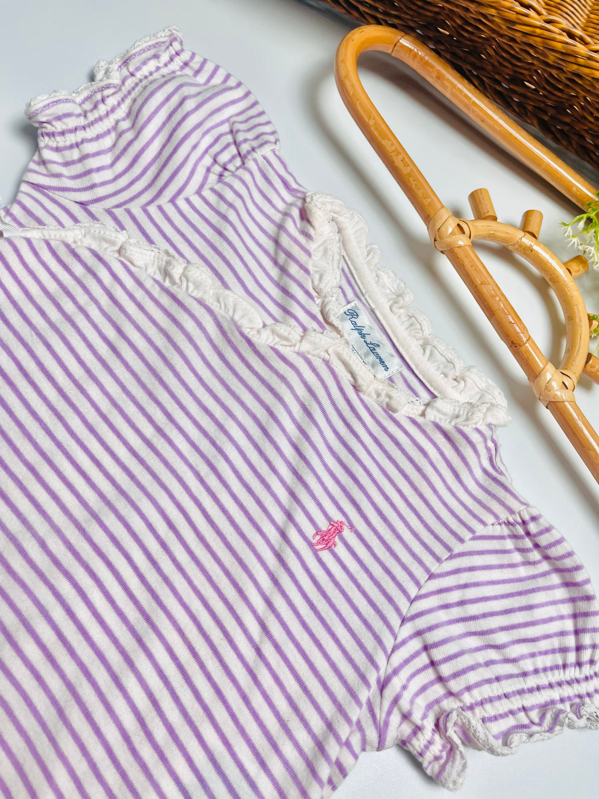 Ralph Lauren Lavender Stripe Ruffle Romper