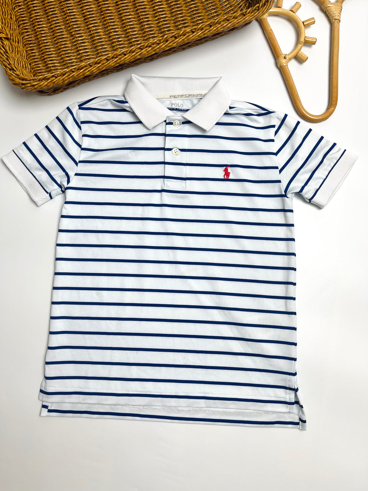 Ralph Lauren Performance White & Navy Stripe Polo Shirt