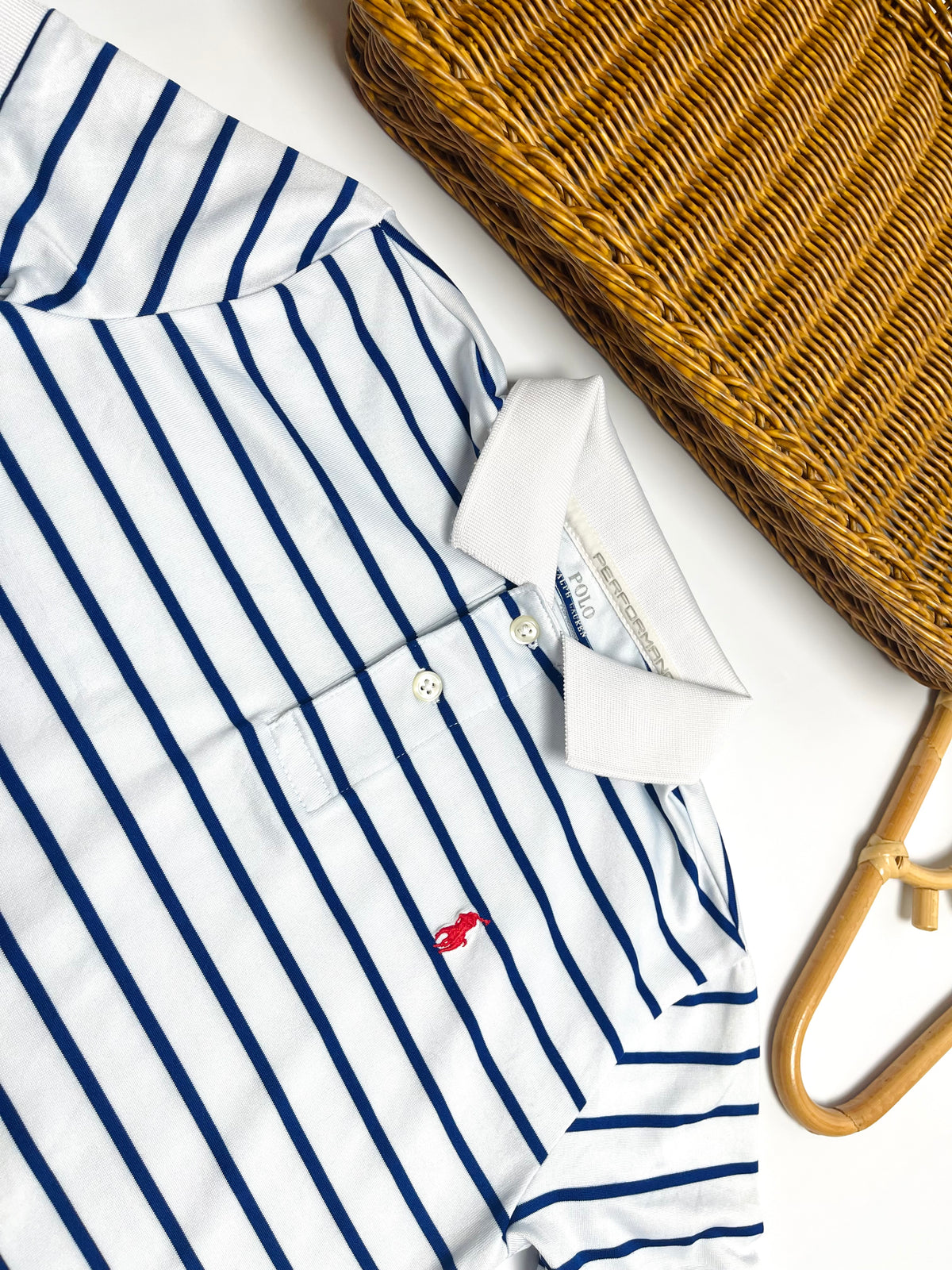 Ralph Lauren Performance White & Navy Stripe Polo Shirt